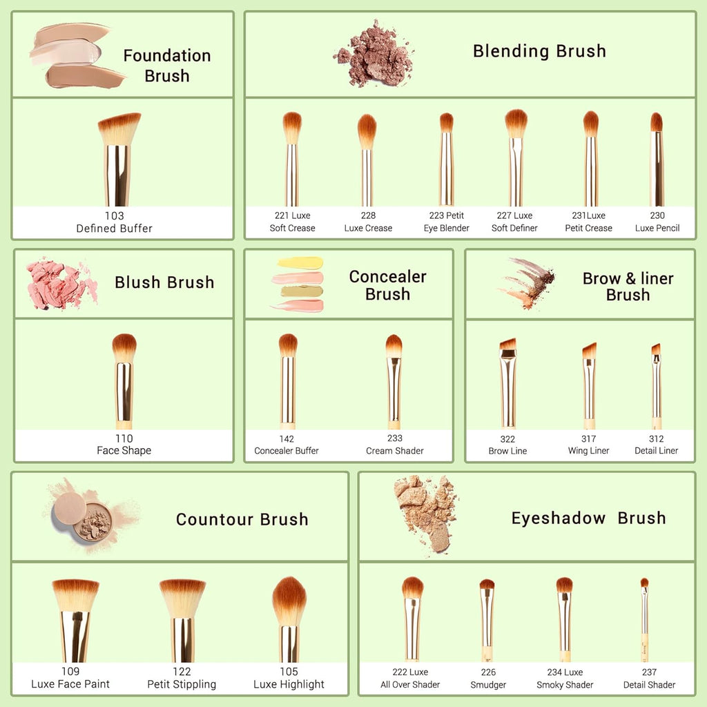 Jessup Pinselset Bambus Make up Pinsel Set Professionelle Makeup Pinsel Gesichtspinsel Lidschattenpinsel Augenpinsel Kosmetikpinsel Puder Lidschatten Schmink Pinsel Synthetische Haare 20 Stück T145