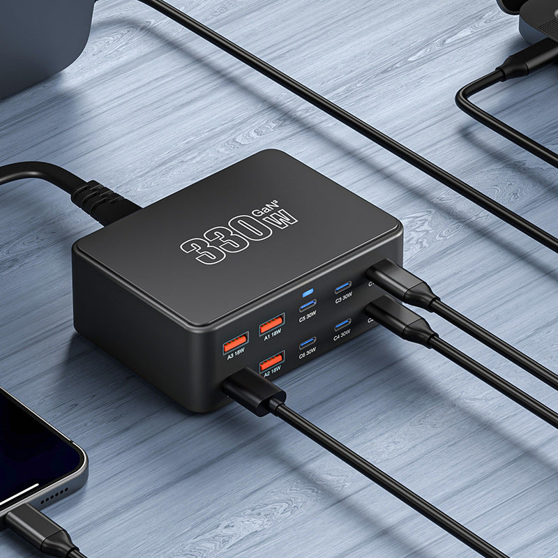 330W USB Charging station with 10 Ports, PD 100W, 65W, 45W, 30W, 20W, 18W, USB-C GaN III Charger, Fast charger for Laptop und Smartphone, MacBook Pro/Air, Dell XPS, Hp, iPhone, Samsung Galaxy S23,S24,S25