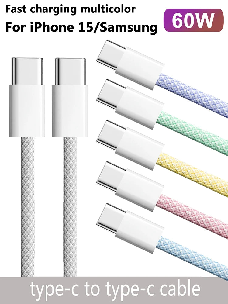 60W Fast Charge USB C Cable for iPhone and Samsung - PD Compatible Type C Charging Cord