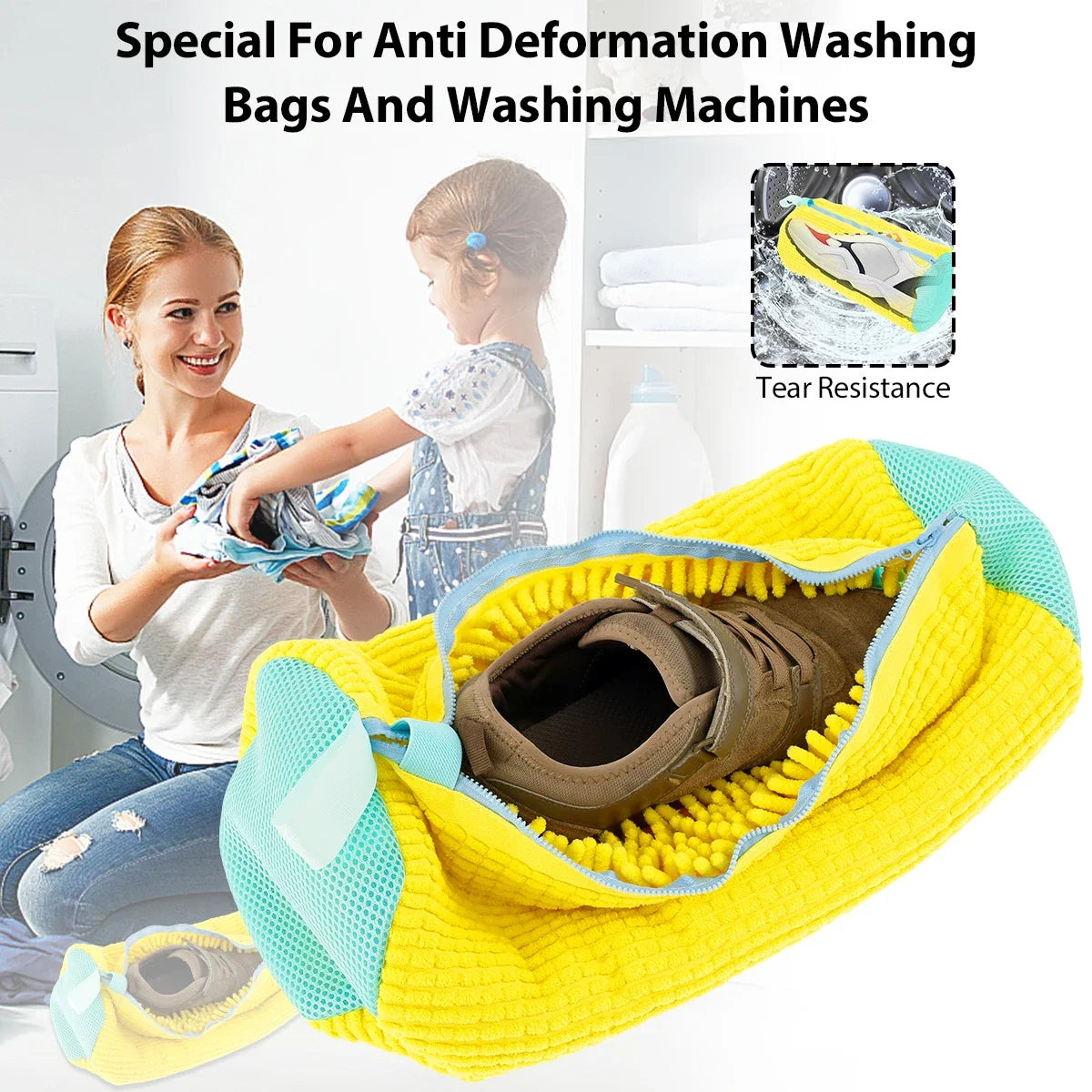 Shoe Washing Bag Cotton Laundry Bag Zippers Closure Shoe