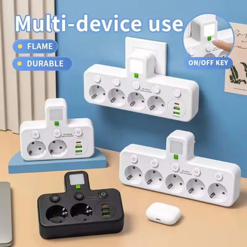 Smart 4-Socket EU Power Strip - with USB Charging, Individual Switches & Wall Mountable Design