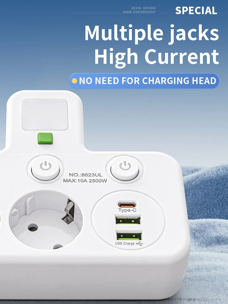 Smart 4-Socket EU Power Strip - with USB Charging, Individual Switches & Wall Mountable Design