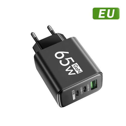65W GaN USB C Fast Charger with Power Delivery - 3 Port PD Adapter for MacBook, iPhone, Samsung