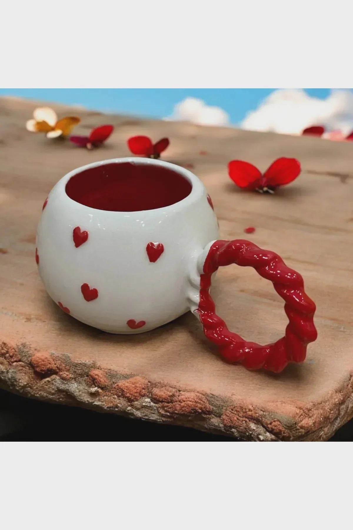 Set of 2 Embossed Heart Mugs | Handmade Ceramic Coffee Cups