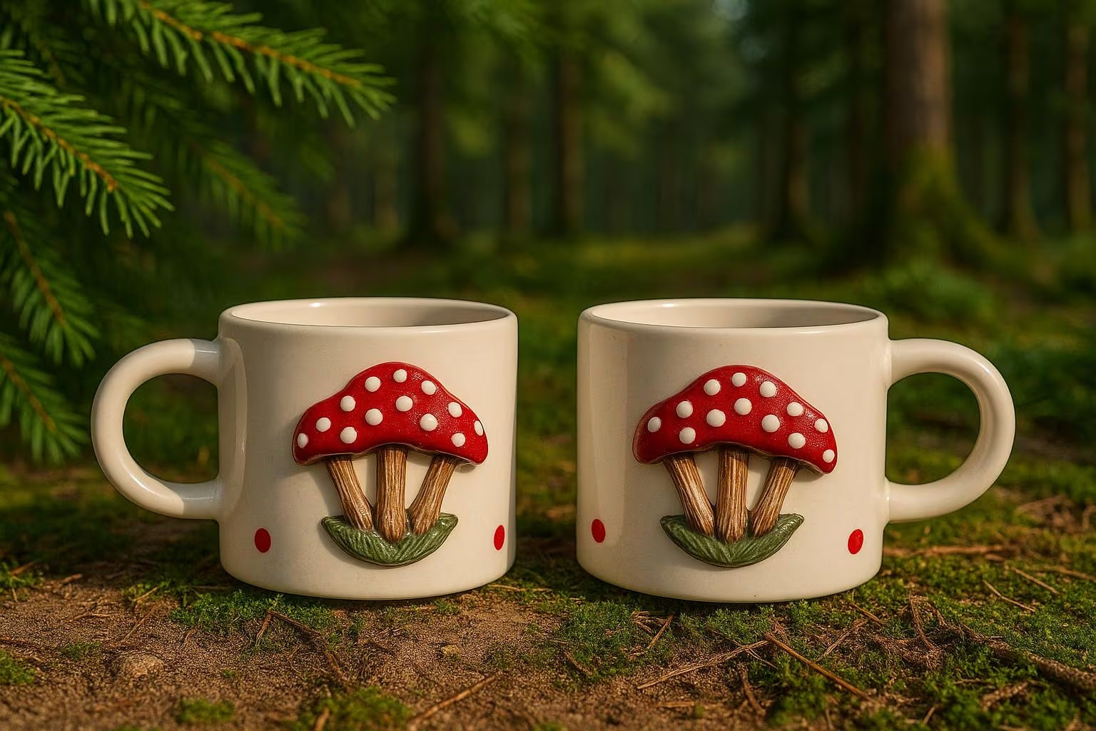 3D Sculpted Mushroom Mugs (Set of 2) | 200ml, Microwave Safe