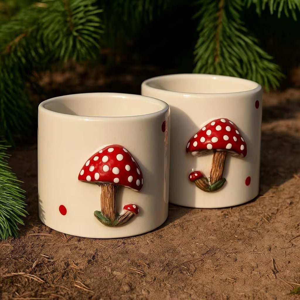 3D Sculpted Mushroom Mugs (Set of 2) | 200ml, Microwave Safe